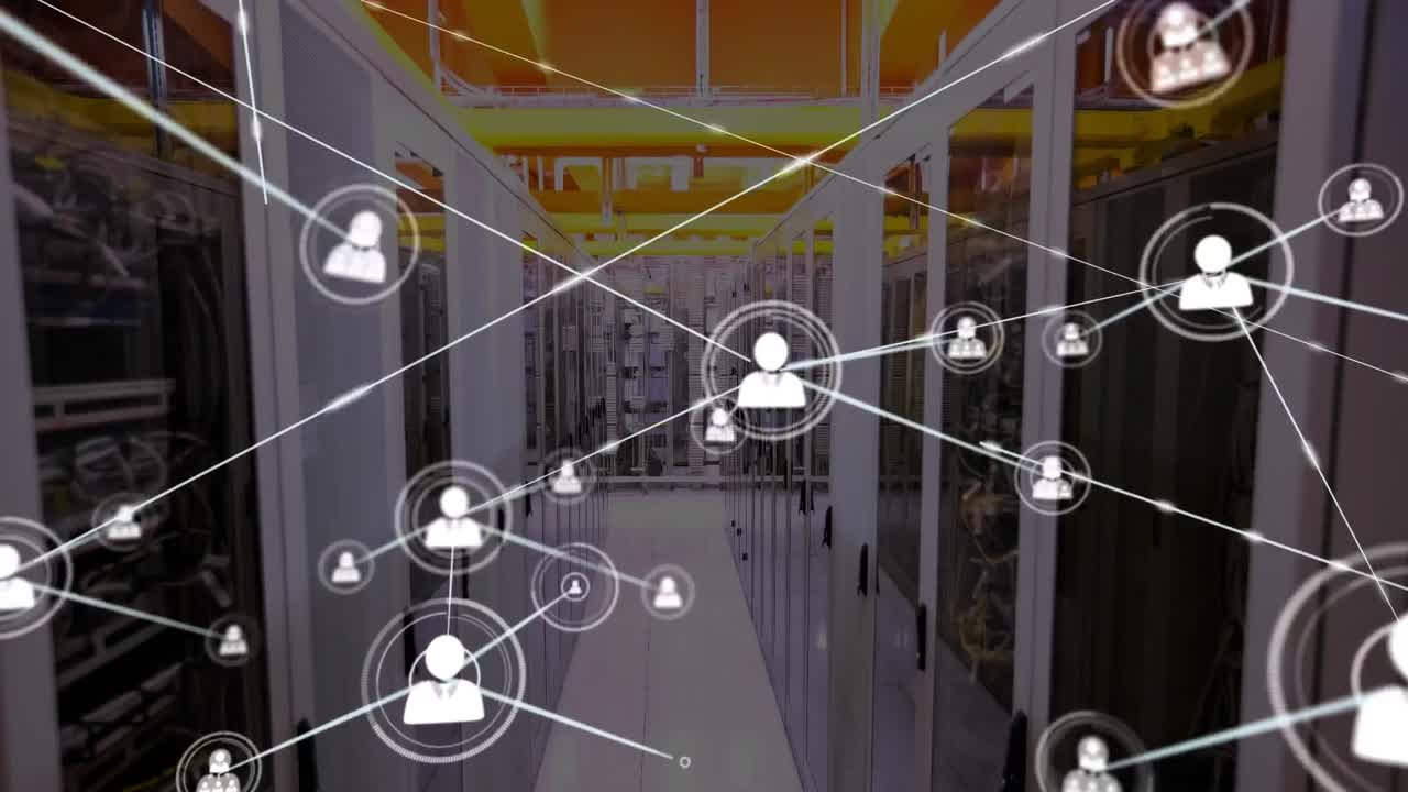 animación de la red de conexiones a través de la sala de servidores