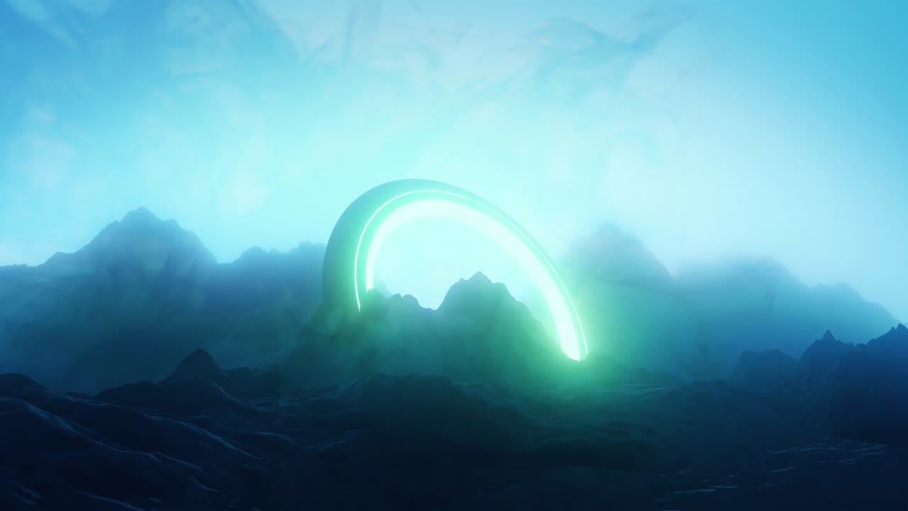 Sci-fi fantastic landscape with lighting building