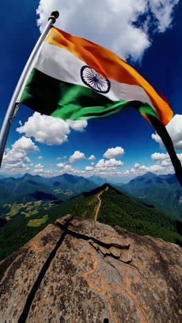 indian flag on mountain peak
