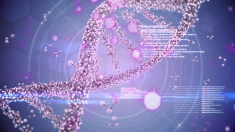 scientific data processing animation with dna strand and binary coding elements