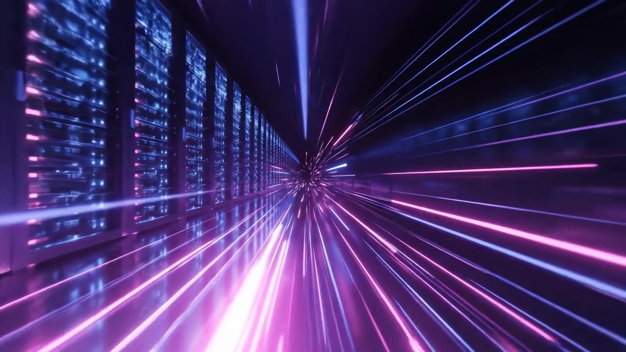 Data Center Server Room with High Speed Digital Information Flow