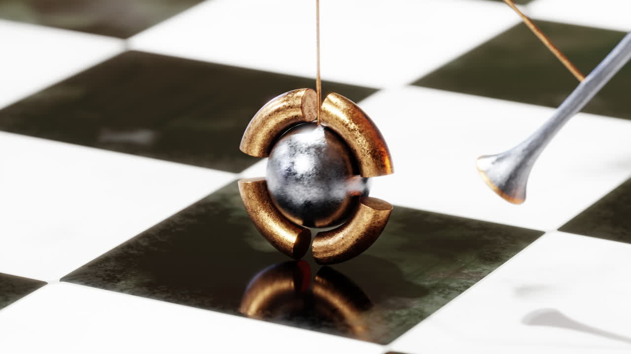 Geometric shapes swinging through ring. 3d animation looped