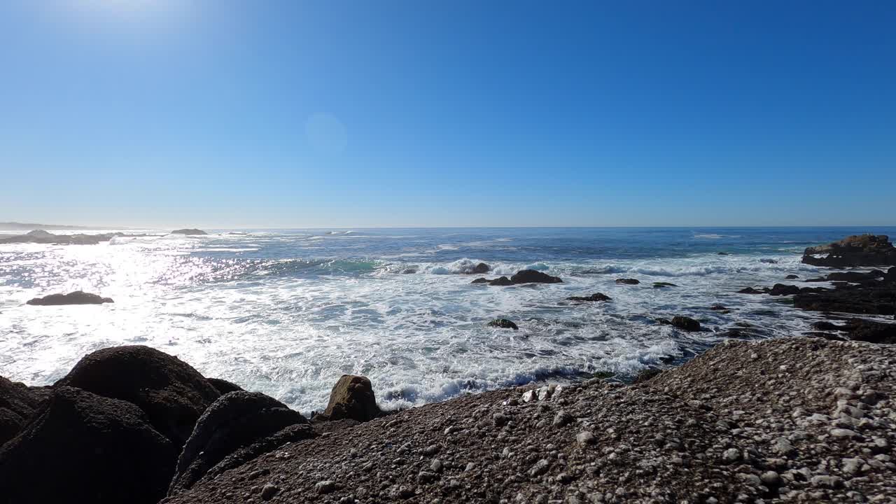Ocean Waves Crashing on Rocky Coast