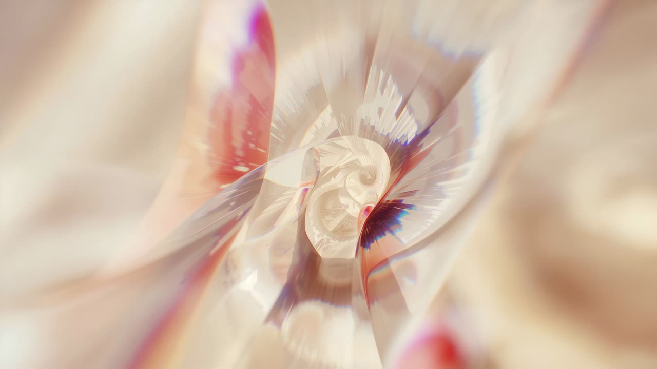 Riproduzione con spirale sfaccettata centrale rotante in avvio, con zoom in campo pastello, che crea un bokeh cromatico