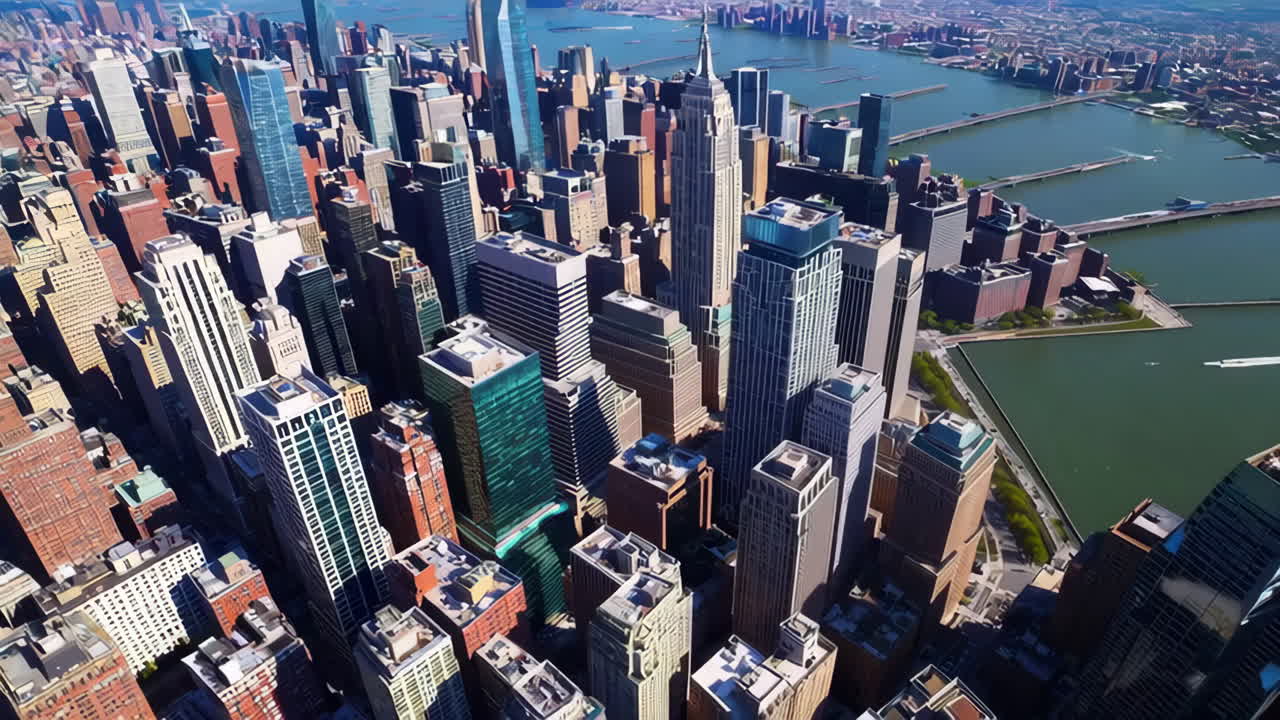 Aerial view of a sprawling cityscape with numerous skyscrapers and a ...