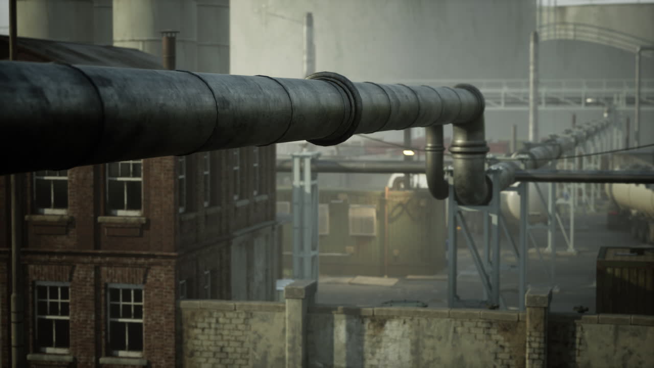 zona industrial de petróleo y gas con equipos de refinación de petróleo