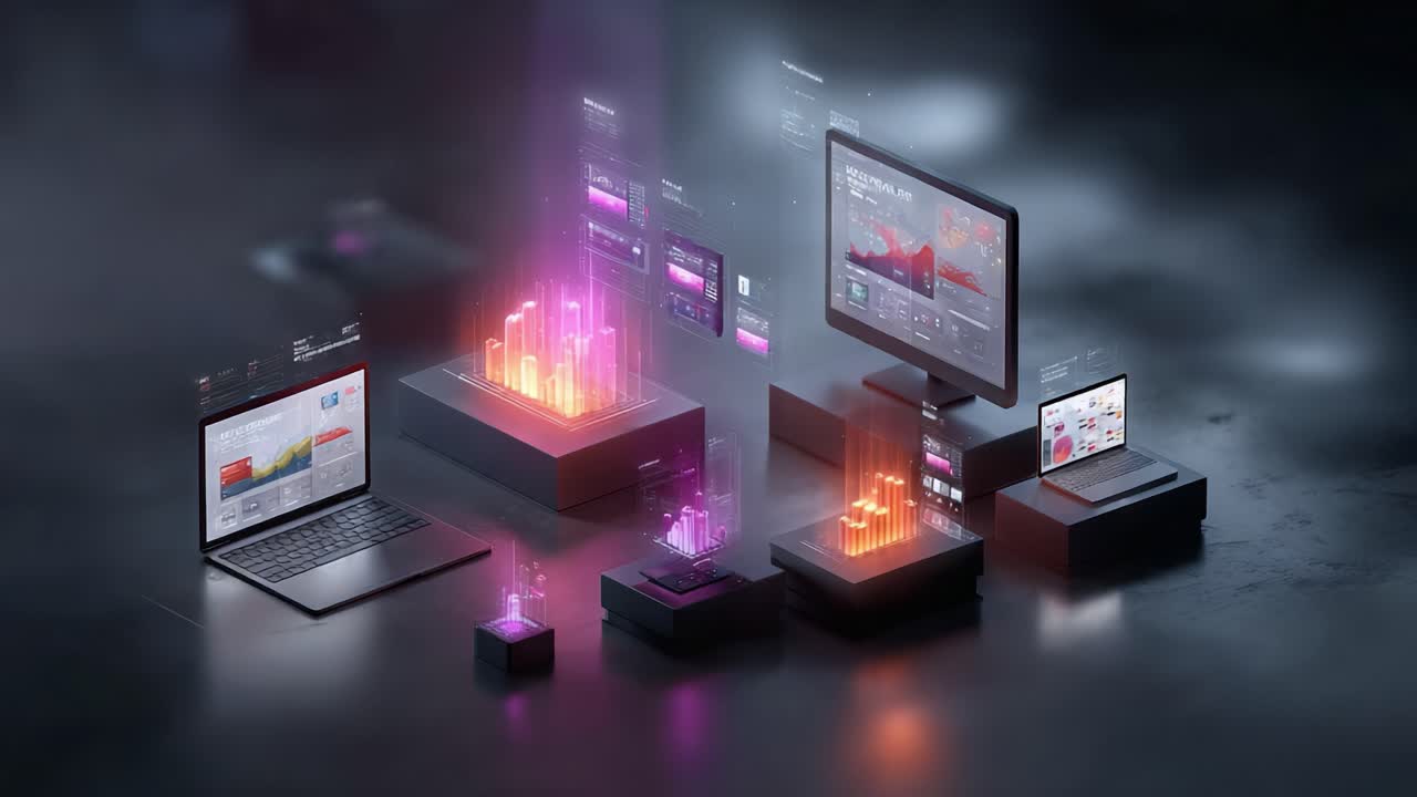 A Futuristic Data Visualization Environment Featuring Enhanced Graphical Representations of Information with Dynamic Light Effects Across Multiple Digital Devices