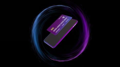 Animation-of-credit-card-and-smartphone-over-black-background