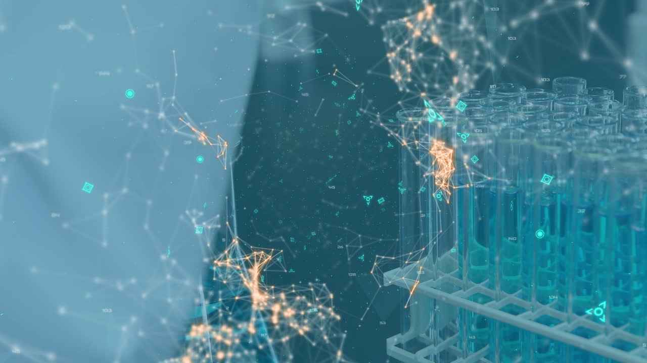 데이터 처리 및 모양의 애니메이션 실험실에서 과학자 이상