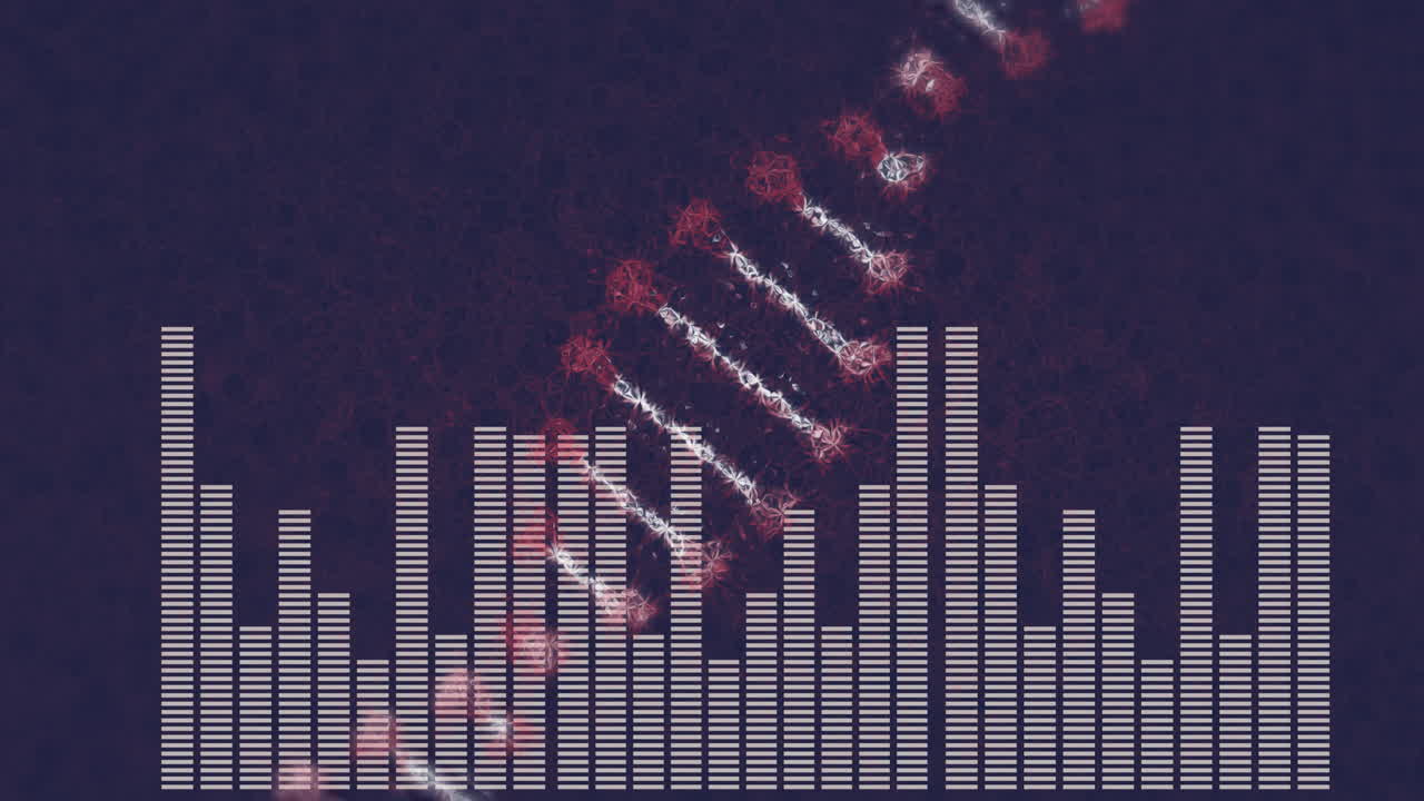 Animation of digital equalizer bars forming Christmas tree with glowing red accents