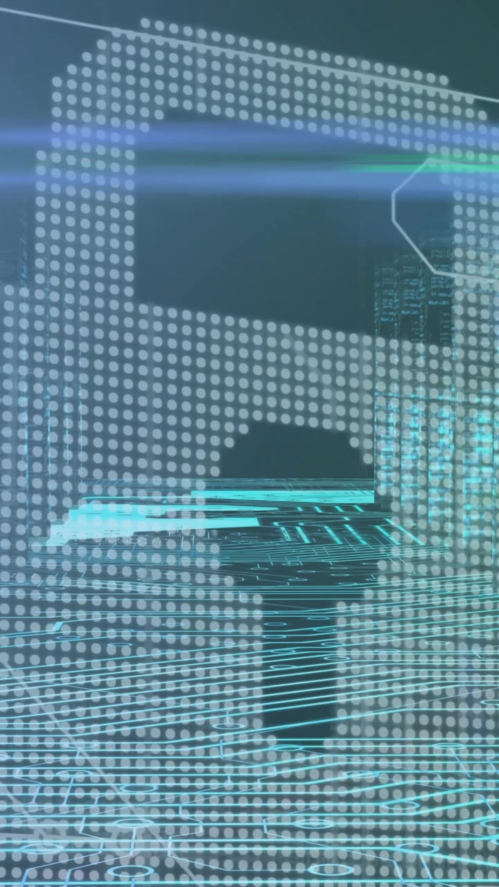Animation of online security padlock with data processing in background