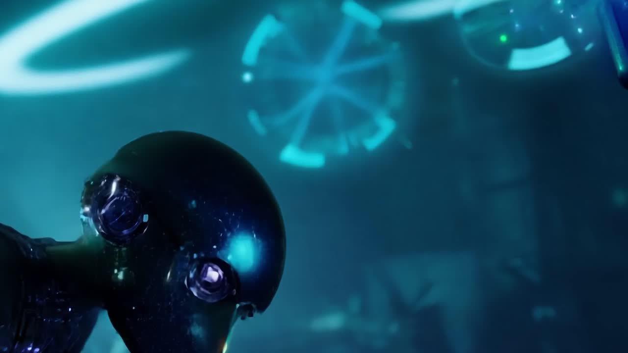 Futuristický mimozemský kyborg používající počítač