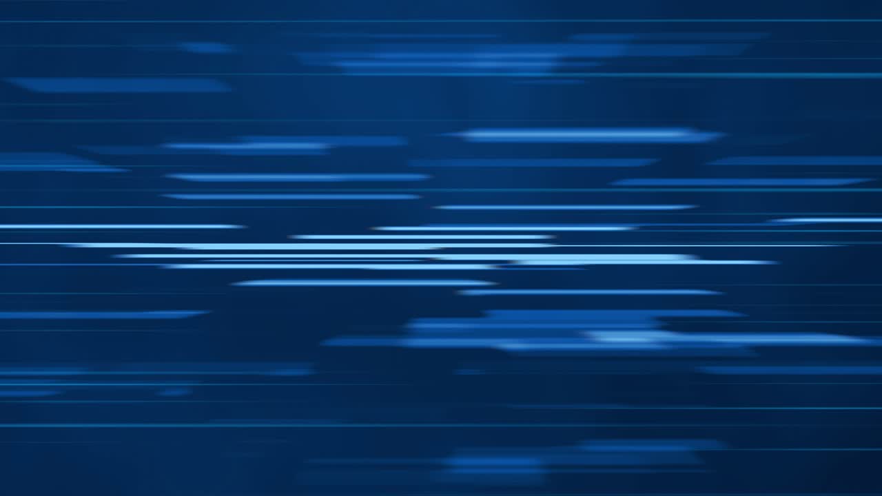 Futuristic blue digital motion background - A dynamic abstract animation of horizontal glowing blue lines moving smoothly across a dark background