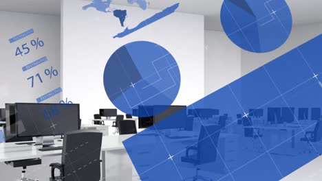 animation of financial data processing over office