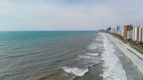 Long-Sandy-Bay-Of-Myrtle-Beach-With-Hotels-And-Resorts