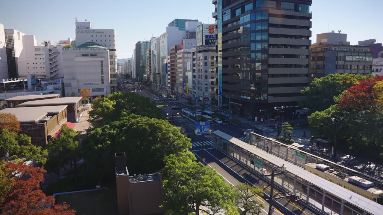 Hiroshima City and Autumn Trees in Peace Park, Japan Sunny Day Establishing Shot