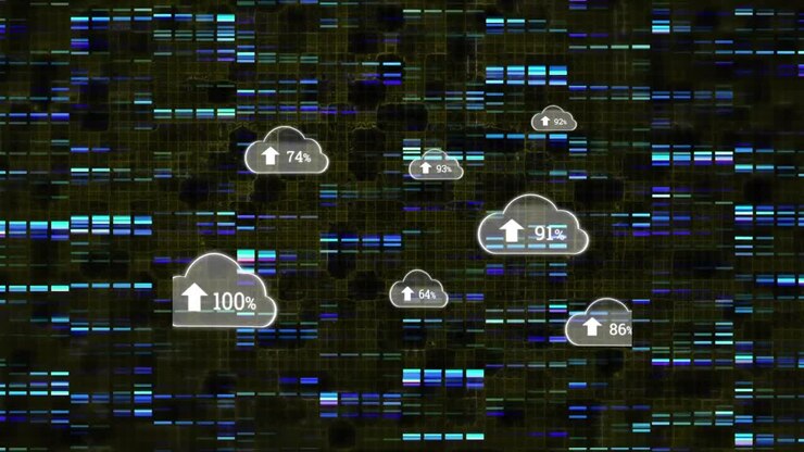 Animation of clouds with growing number over moving columns