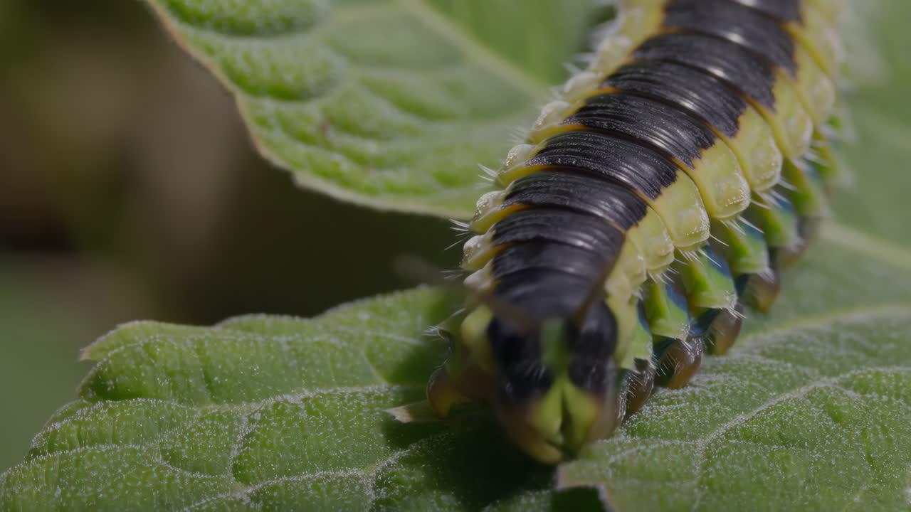 Close-up of a caterpillar on a leaf