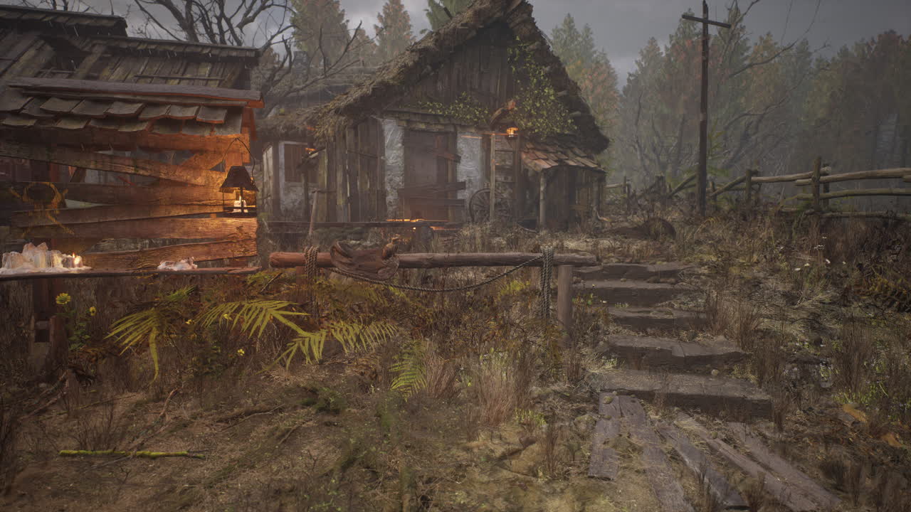 여름 에 소나무 숲 에 있는 나무 로그 오두막