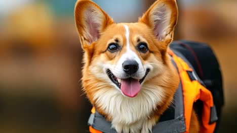 un perro con un chaleco salvavidas con la lengua fuera