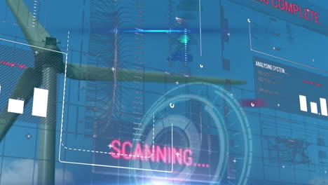 animation of statistics and data processing over wind turbine