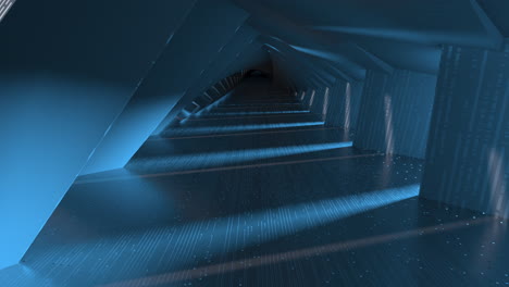 going back in the empty tunnel with technology lines, 3d rendering.