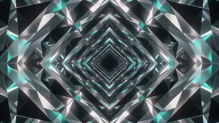 Abstract Geometric Tunnel with Reflective Metallic Surfaces and Teal Accents