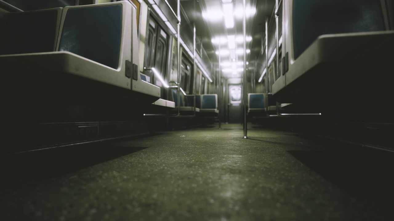 Empty subway train interior during quiet moments in the city