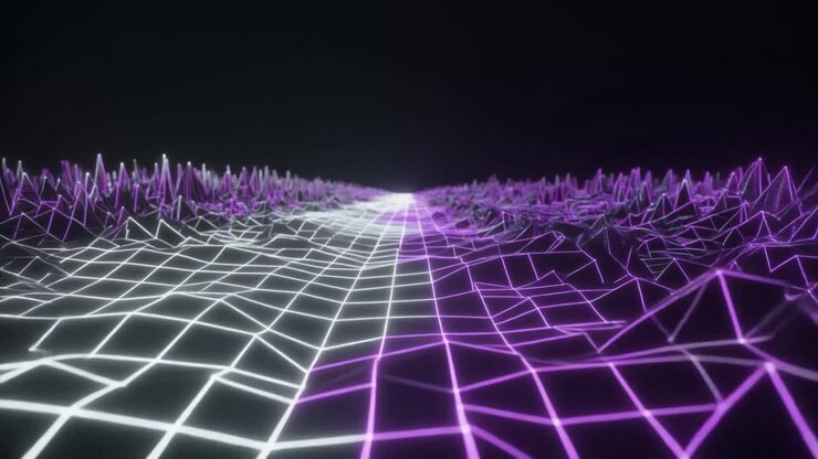 Dynamic Glowing Purple and White Grid in a Virtual Cyberspace
