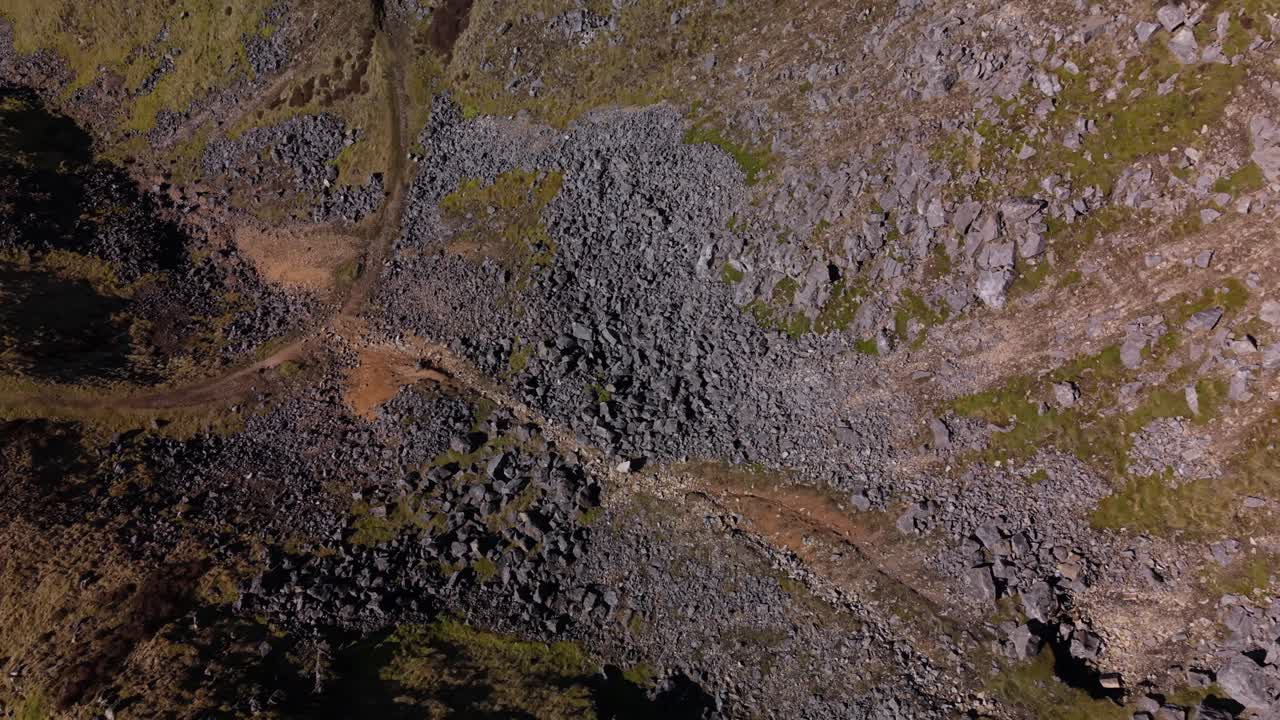 Aerial view of rocky Gunnerside Gill landscape in Yorkshire Dales, England