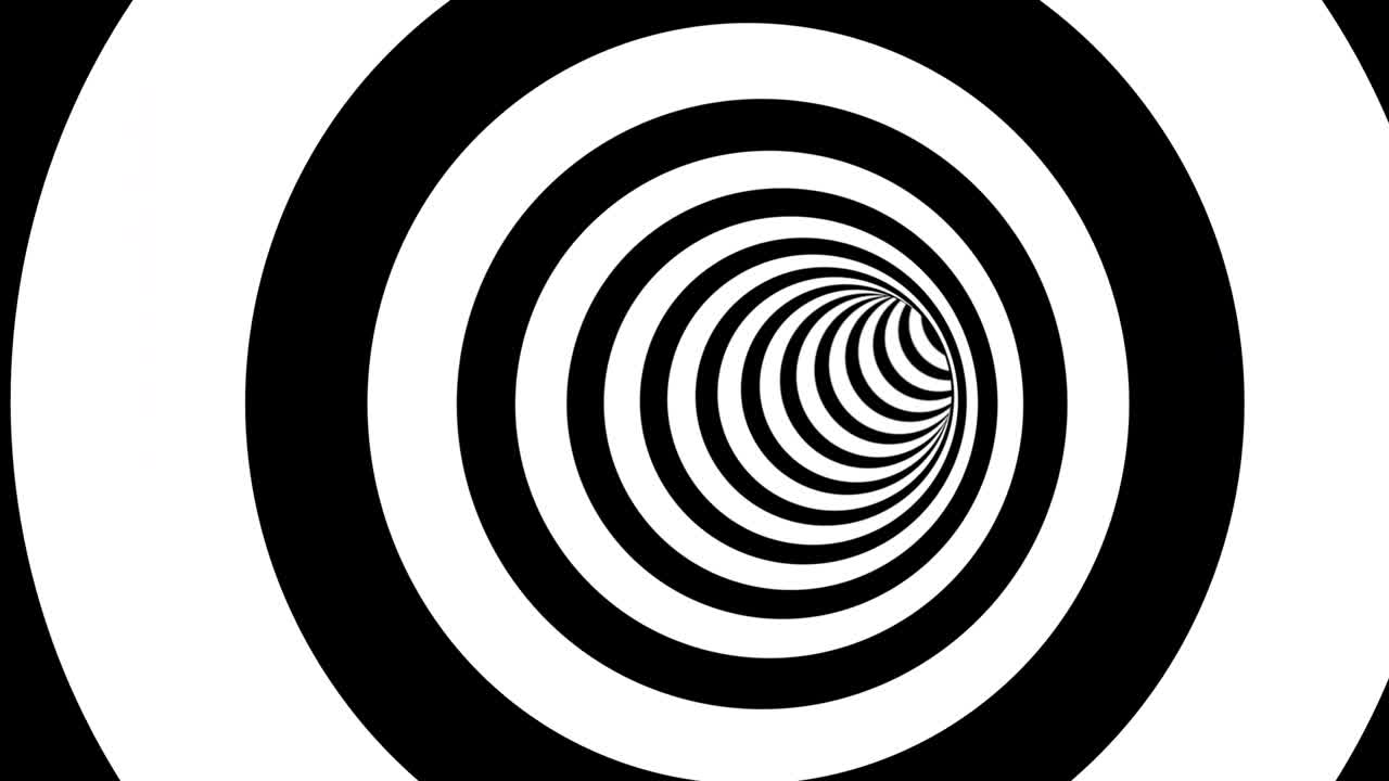 Tunnel di illusione ottica in bianco e nero con linee a strisce psichedeliche - Animazione di sfondo in movimento con loop VJ senza soluzione di continuità 4K