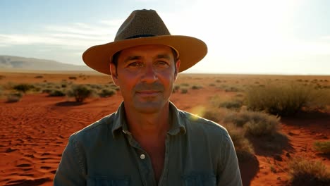 smiling man in a hat exploring the desert