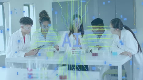 animation of ai text and data processing over diverse students in laboratory