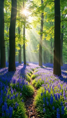 sunrise in a bluebell forest