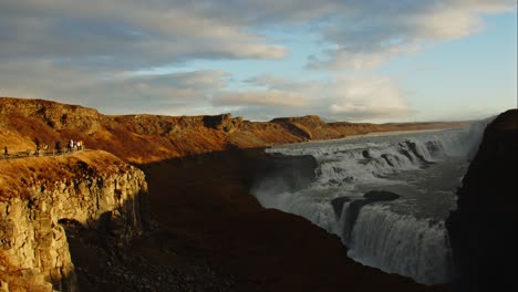 pan of the beautiful gullfoss waterfall in iceland