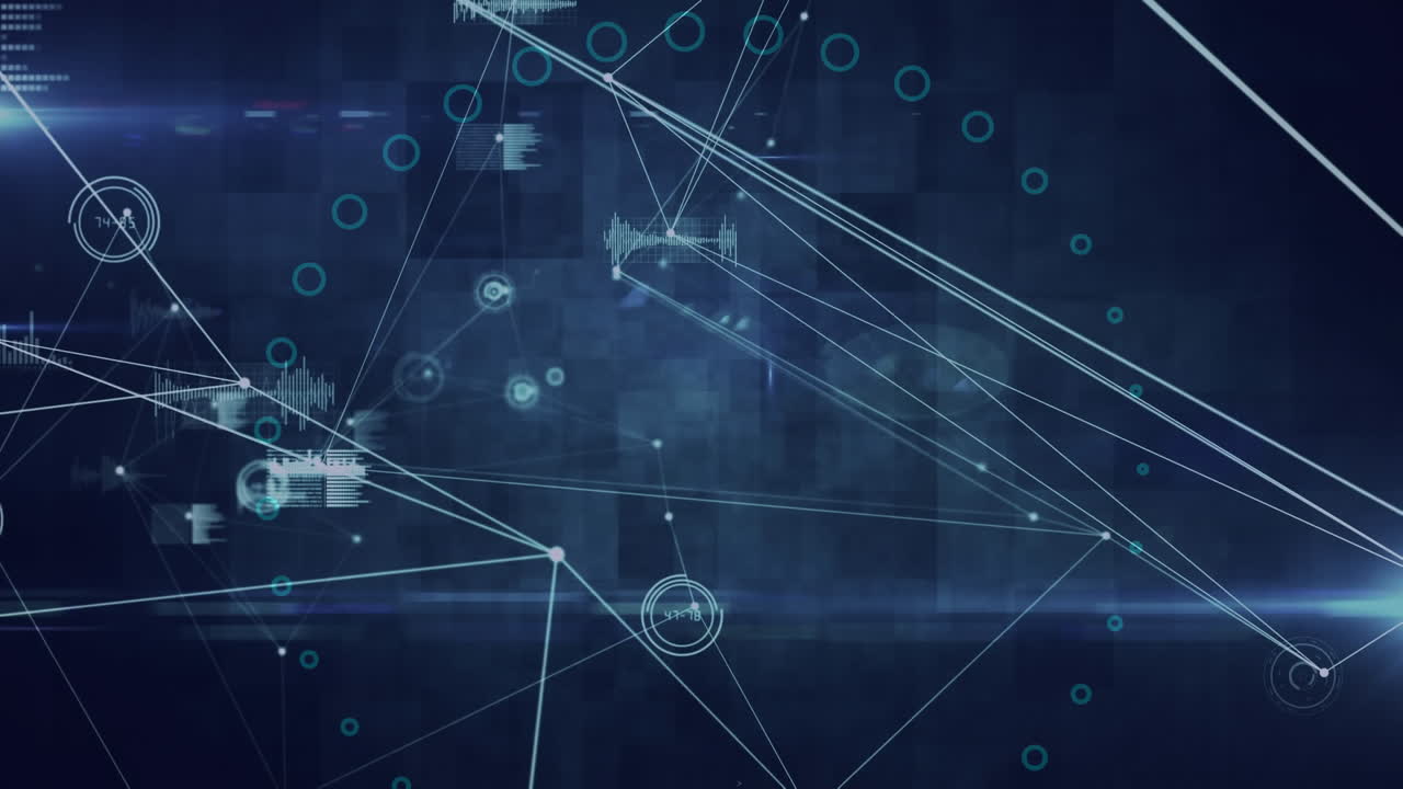 animación de una red brillante de conexiones y procesamiento de información sobre un fondo oscuro