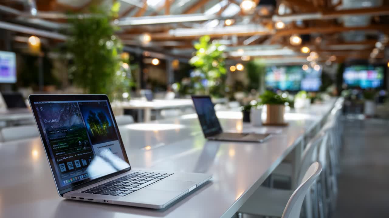 Modern Office Space with Laptops