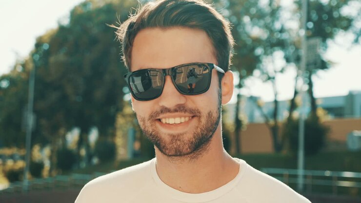 uomo con gli occhiali da sole all'aperto