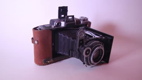 close up of folding vintage soviet photo film camera moskva