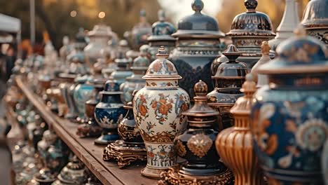 ornate ceramic vases and pottery collection at an outdoor market
