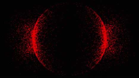 abstract red particle sphere on black background. glowing digital particles form an evolving circular shape, ideal for overlays, intros, or futuristic concepts. seamless loop