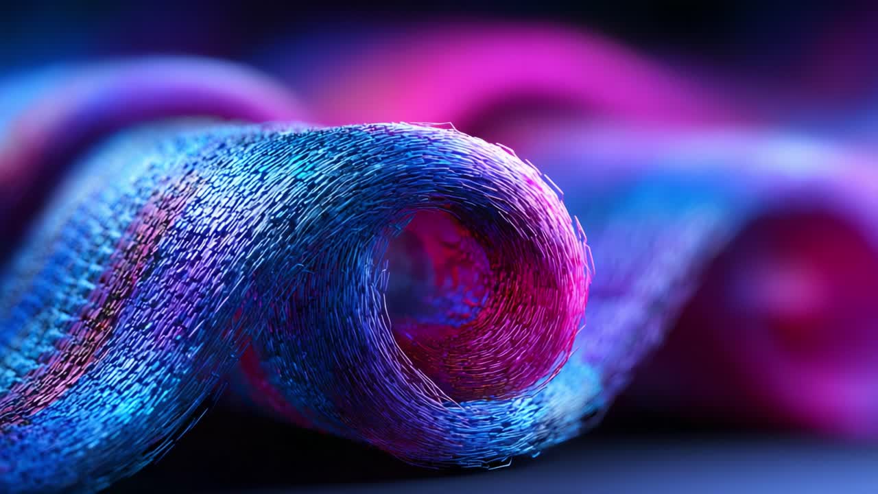 Captivating Close-Up of Vibrantly Colored Textile Waves, Showcasing Dynamic Patterns and Textures in Shades of Pink, Blue, and Purple, Perfect for Illustrating Modern Fabrics and Artistic Design Concepts