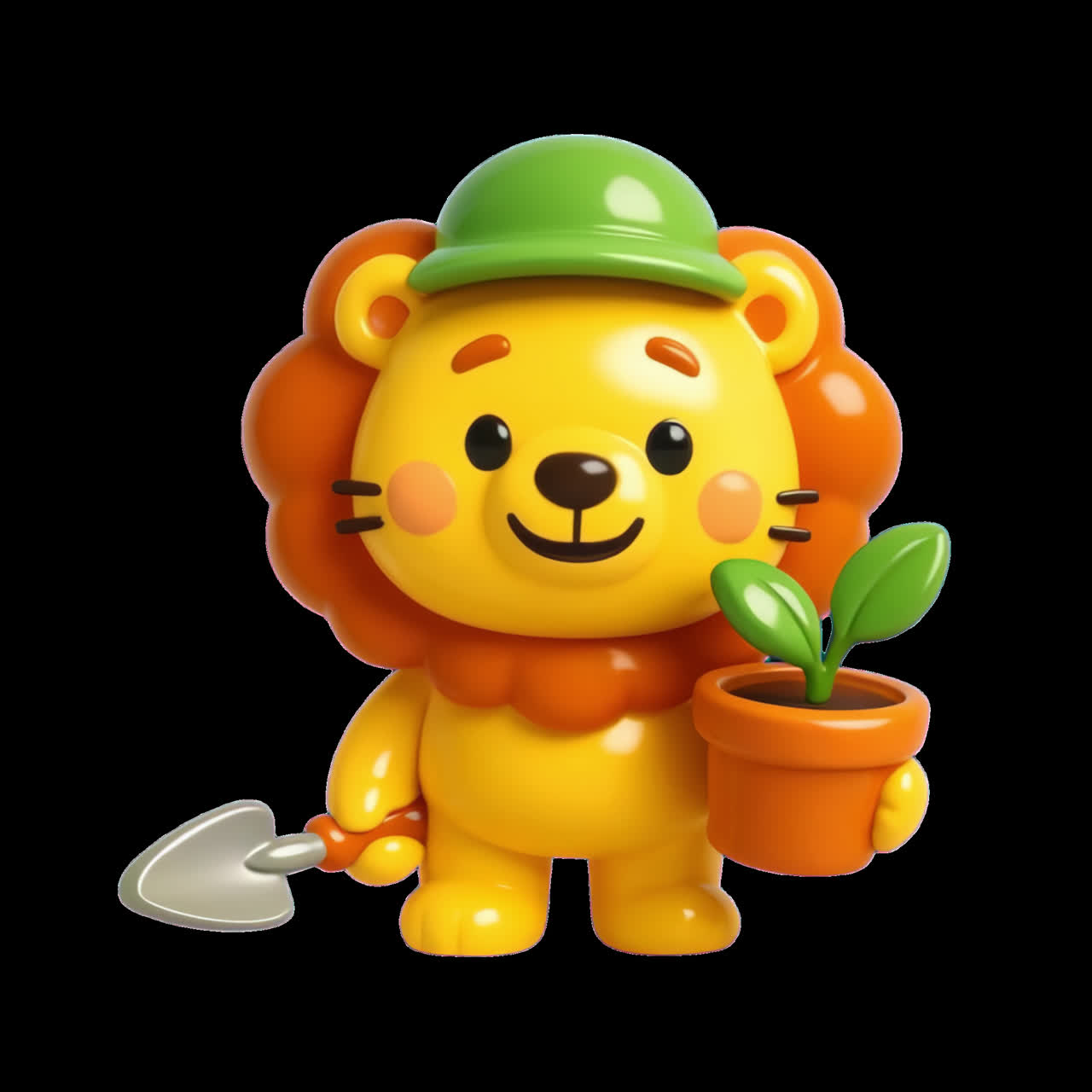 Cartoon lion gardening