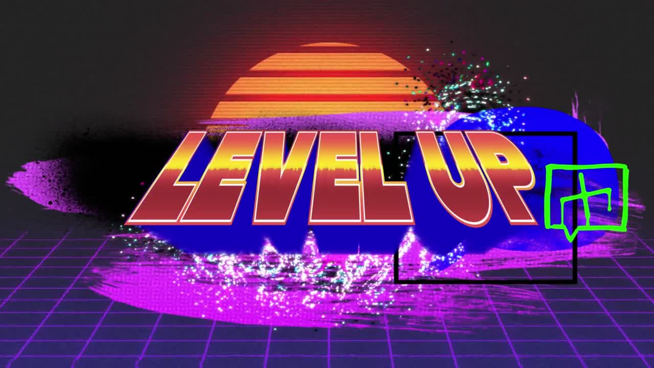 디지털 추상 공간에서 레벨을 올리는 애니메이션