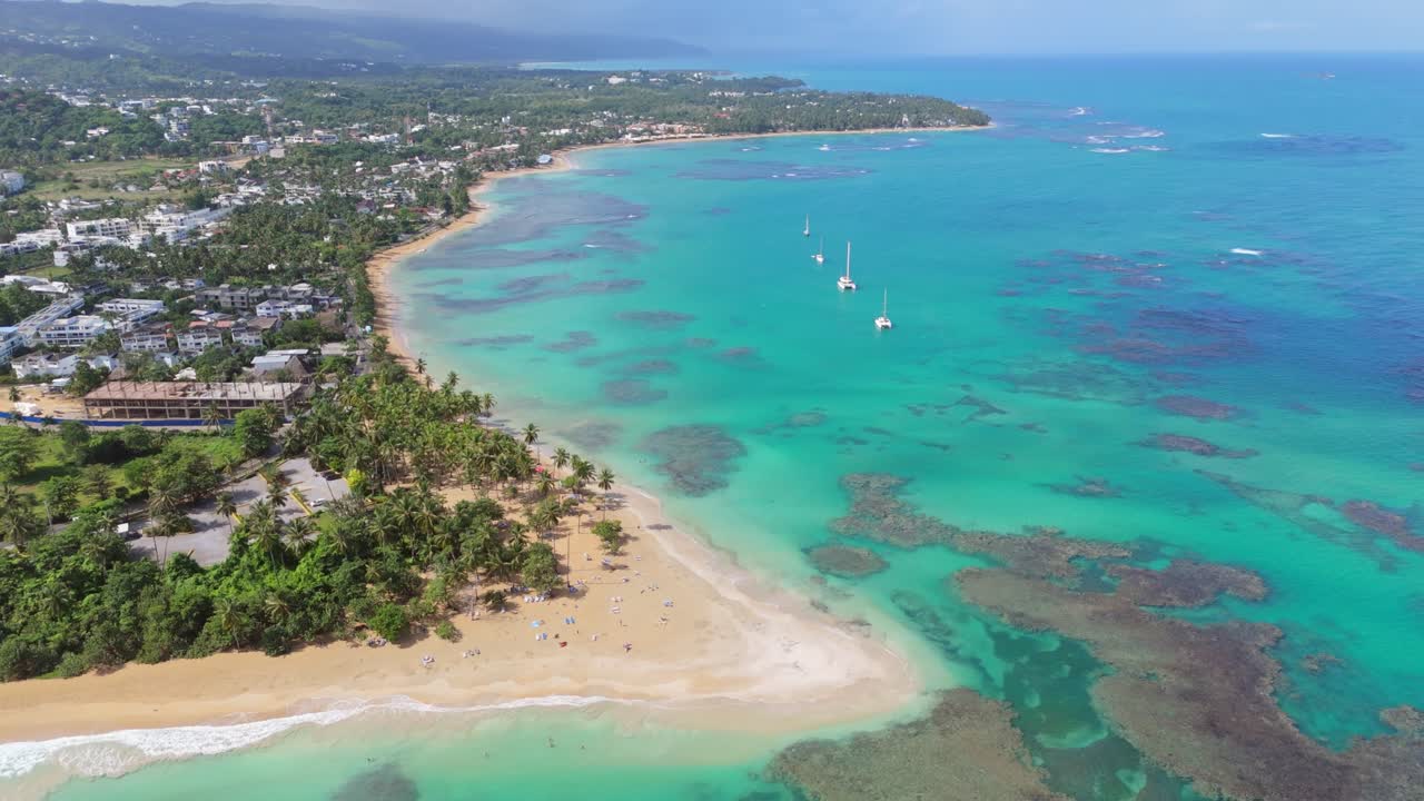 Playa Punta Popy beach, Las Terrenas in Dominican Republic. Aerial drone