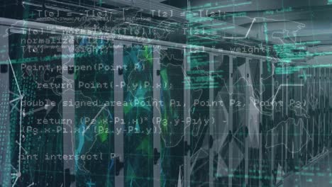 animation of world map and data processing over server room