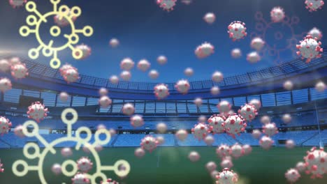 Animation-Von-Viruszellen-über-Dem-Stadion