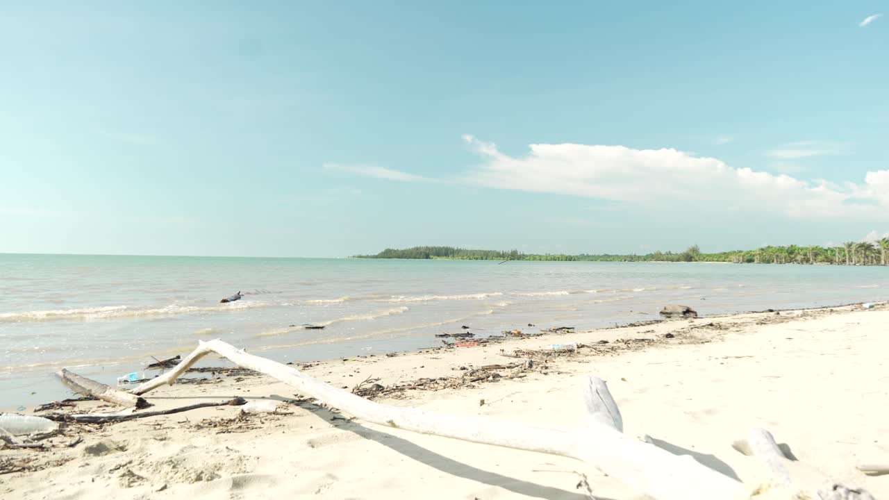 Summer View Of Alit Beach And Fishing Village Kabong,White Sandy Beach,Blue Sea ,Sky And Green Coconut Trees,Sarawak,Borneo.