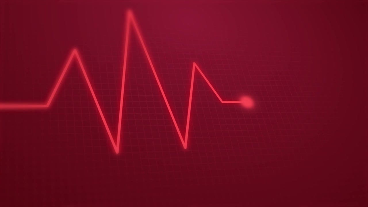 Animated ECG Heart Rate Monitor Flatlining on Red Background