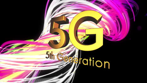 animación de texto 5g, conexiones y procesamiento de datos.